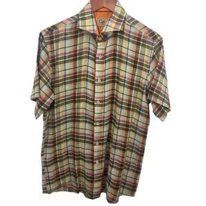 Cigar Couture Plaid Men's Dress Shirt Button Down Medium Linen Short NWOT